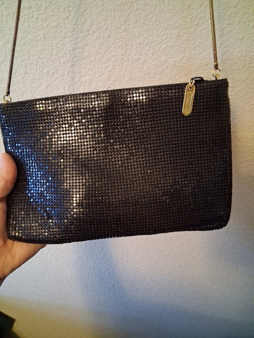 Vintage Carla Marchi Black Metal Mesh sequin evening formal satin shoulder purse